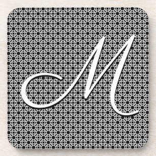 Black & White Geometric Initial Monogram Coaster