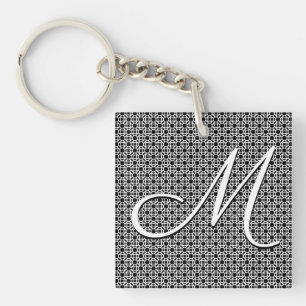 Black & White Geometric Initial Monogram Keychain