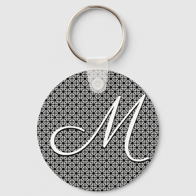 Black & White Geometric Initial Monogram Keychain (Front)