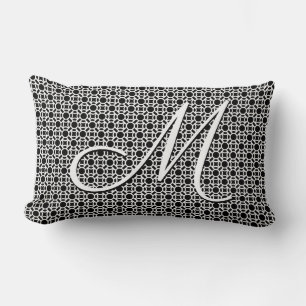 Black & White Geometric Initial Monogram Lumbar Pillow