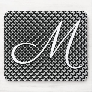 Black & White Geometric Initial Monogram Mouse Pad