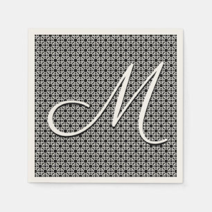 Black & White Geometric Initial Monogram Napkin