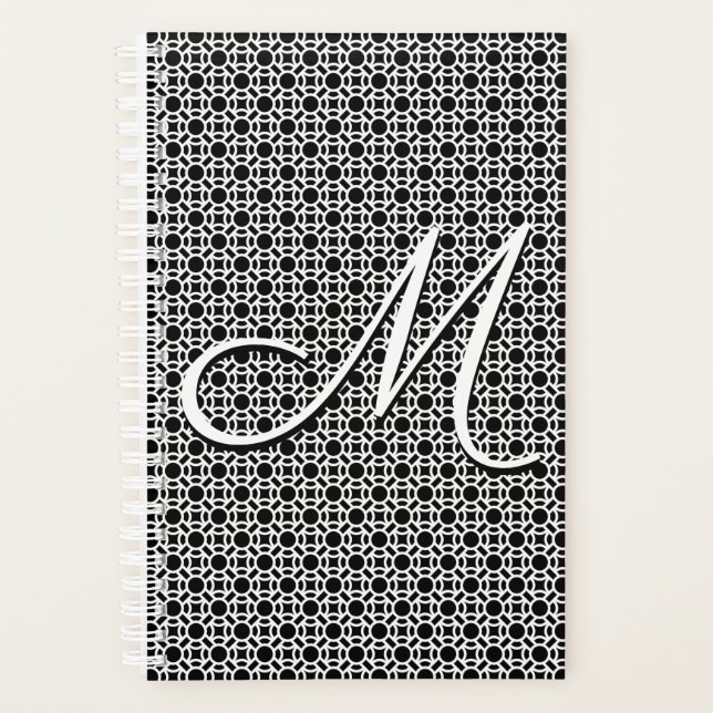 Black & White Geometric Initial Monogram Planner (Front)