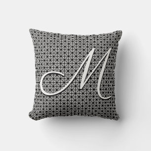 Black & White Geometric Initial Monogram Throw Pillow