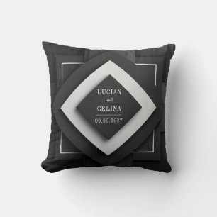 Black White Geometric Layered Texture Modern Throw Pillow