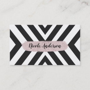 Black White Geometric Lines Chic Pink Brush Modern Business Card