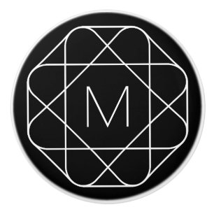 Black & White Geometric Monogram Ceramic Knob