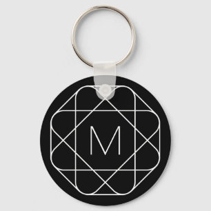 Black & White Geometric Monogram Keychain