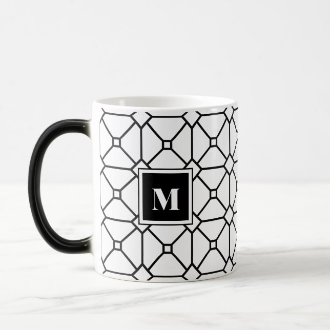 Black & White Geometric Monogram Magic Mug (Left)