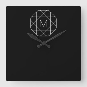 Black & White Geometric Monogram Square Wall Clock