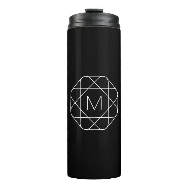 Black & White Geometric Monogram Thermal Tumbler (Front)