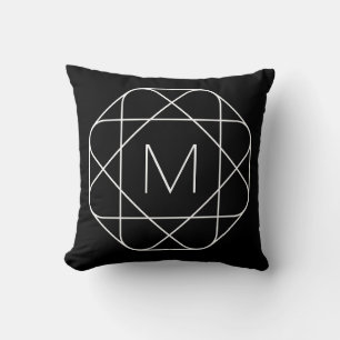 Black & White Geometric Monogram Throw Pillow