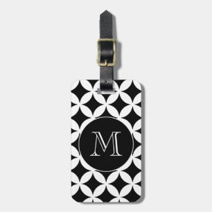 Black White Geometric Pattern Custom Monogram Luggage Tag