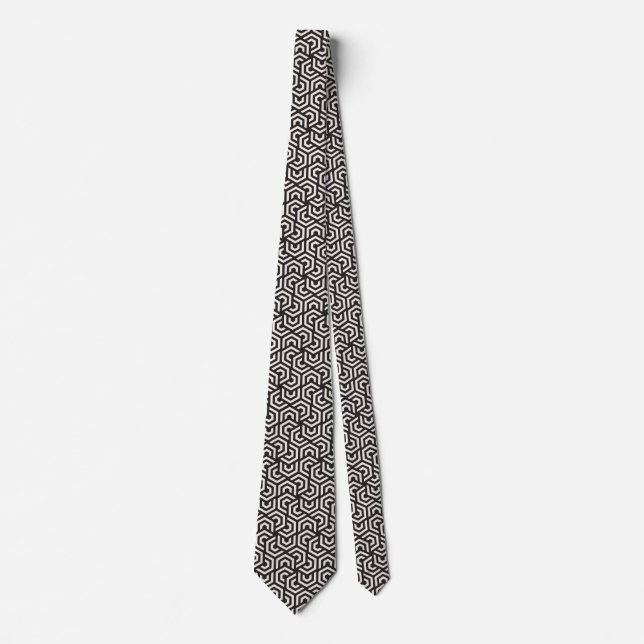 Black White Geometric Pattern Design Tie (Front)