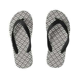 Black & White Geometric Pattern Kid's Flip Flops