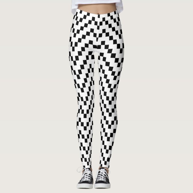 Black White Geometric Pattern Leggings (Front)