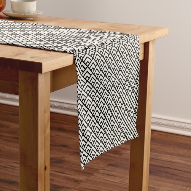 Black & White Geometric Pattern Short Table Runner (In Situ)