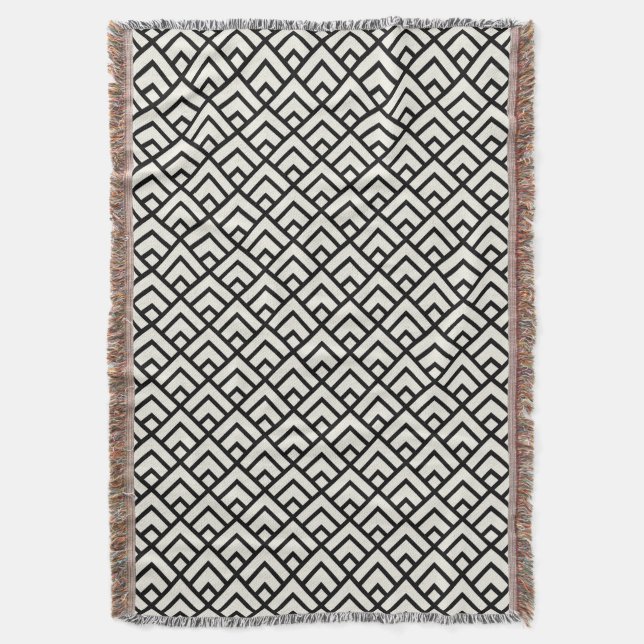 Black & White Geometric Pattern Throw Blanket (Front Vertical)