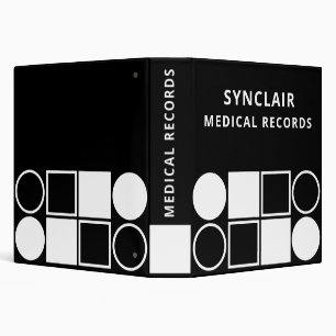 Black White Geometric Personalized Medical Records Binder