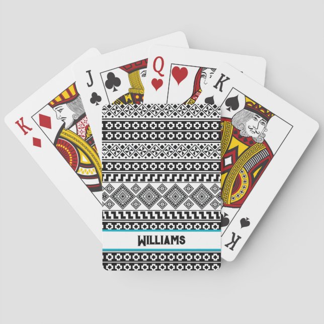 Black White Geometric Polynesian Tribal Monogram Playing Cards (Back)