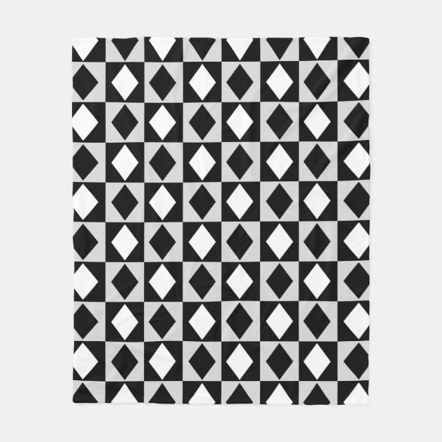 Black White Geometric Rhombus Diamond Fleece Blanket (Front)
