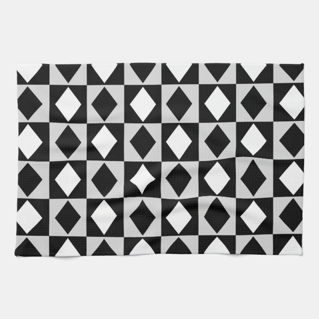 Black White Geometric Rhombus Diamond Kitchen Towel (Horizontal)