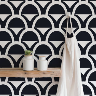 Black & White Geometric Scalloped Wallpaper