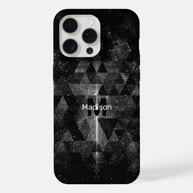 Black white geometric sparkly abstract Monogram iPhone Case (Back)