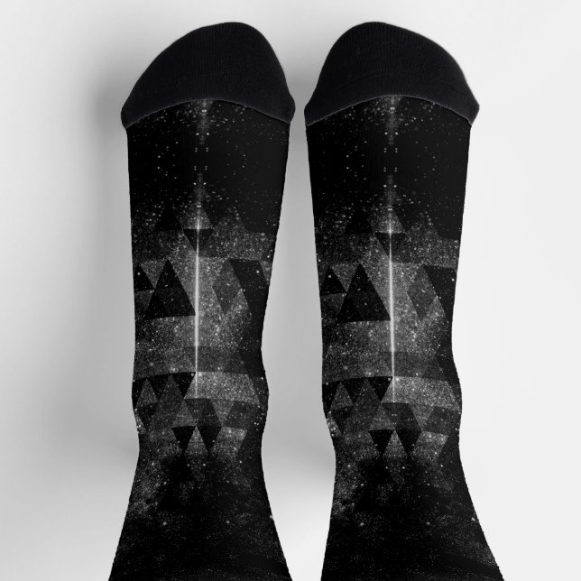 Black white geometric sparkly universe abstract socks (Top)
