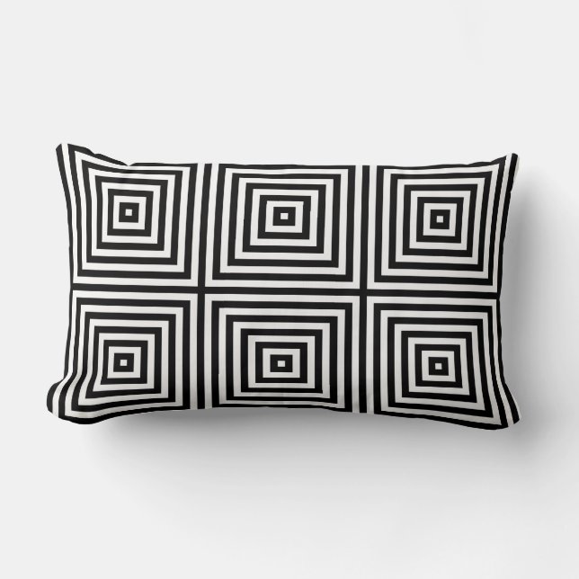Black & White Geometric Square Box Repeat Pattern Lumbar Pillow (Front)