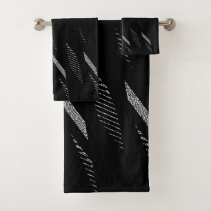 Black-White Geometric Stripe Bath Towel Set