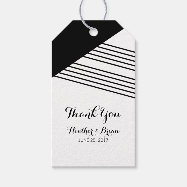 Black White Geometric Stripe Gift Tags (Front)