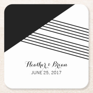 Black White Geometric Stripe Paper Coasters