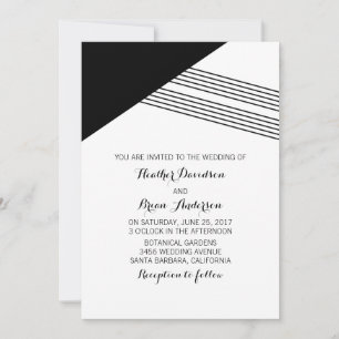 Black White Geometric Stripe Wedding Invite