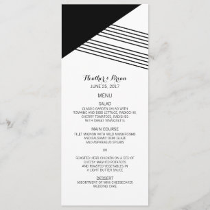 Black White Geometric Stripe Wedding Menu
