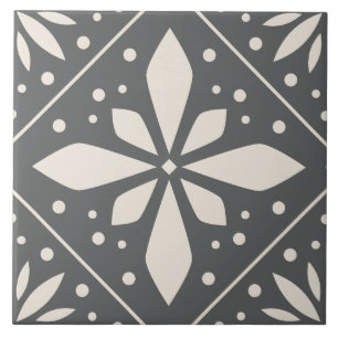 Black White Geometric Symmetrical Pattern DIY  Tile