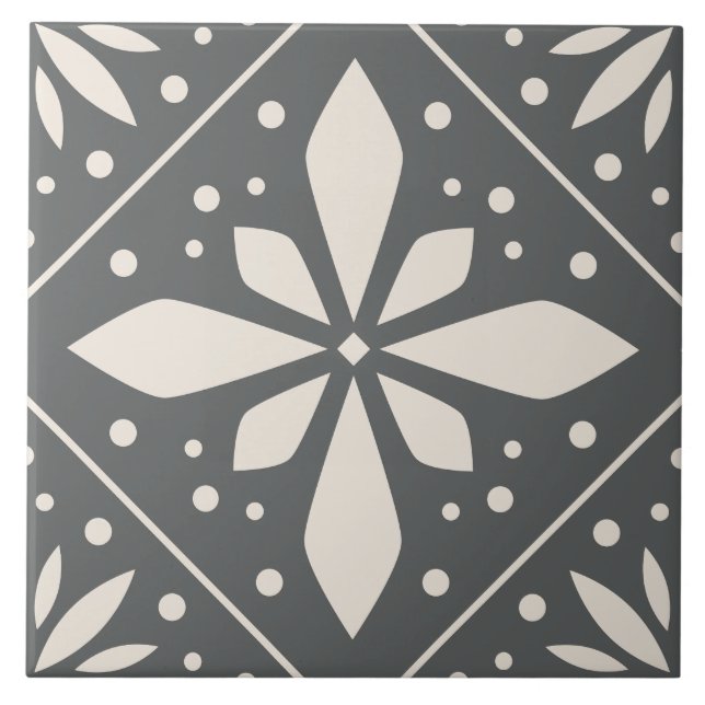 Black White Geometric Symmetrical Pattern DIY  Tile (Front)