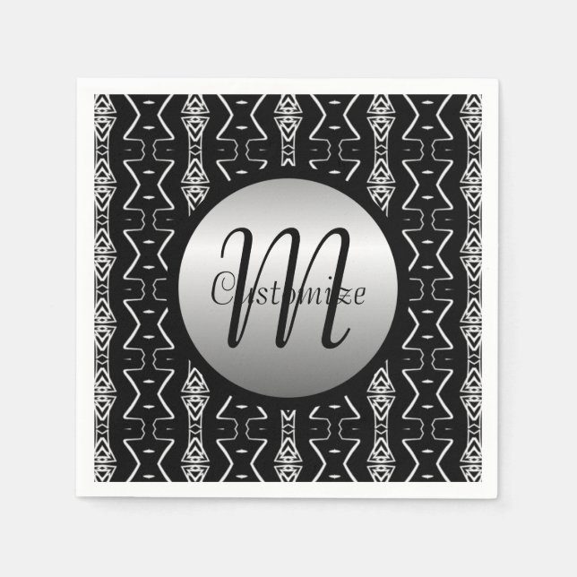 Black & White Geometric Triangles Napkins (Front)