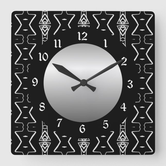 Black & White Geometric Triangles Wall Clock (Front)