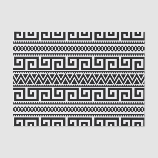 Black White Geometric Tribal Pattern Aztec Boho Tissue Paper (Front)