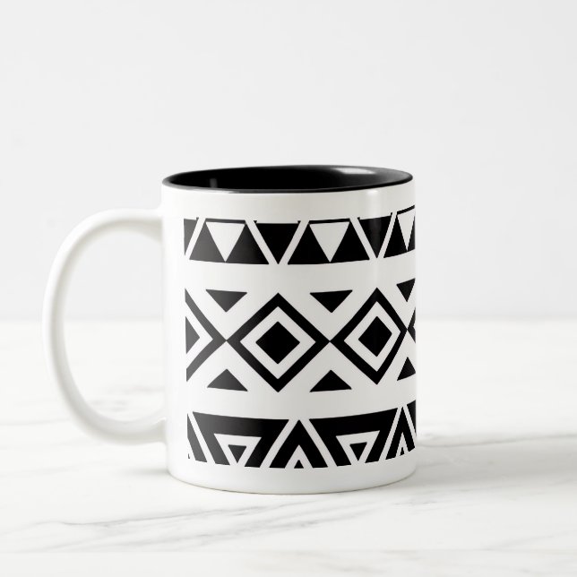 Black White Geometric Tribal Pattern Classic Mug (Left)