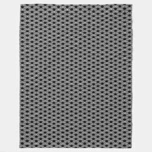 Black & White Geometric Wave Pattern Seigaiha Fleece Blanket