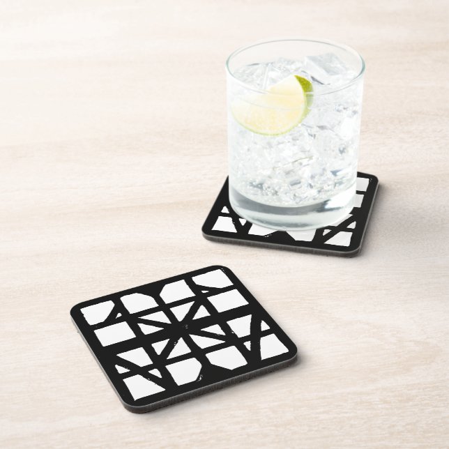 Black & White German Half-Timbered House Pattern Coaster (Right Side)
