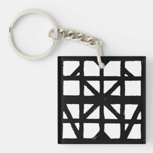 Black & White German Half-Timbered House Pattern Keychain