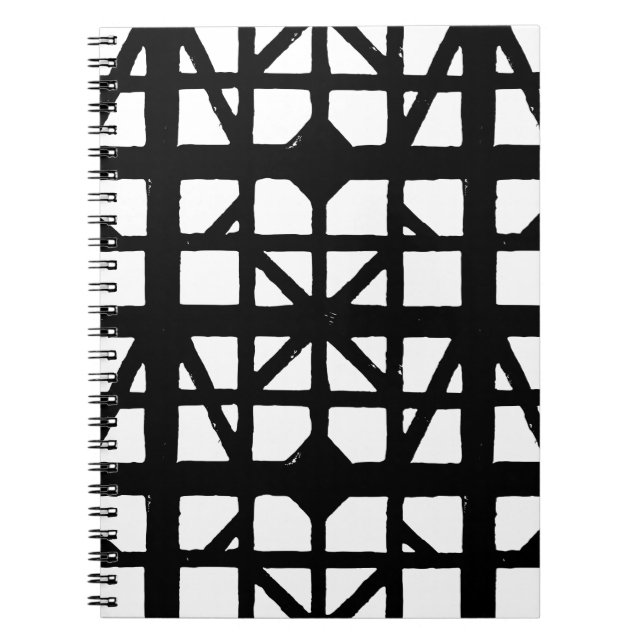 Black & White German Half-Timbered House Pattern Notebook (Front)