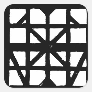 Black & White German Half-Timbered House Pattern Square Sticker