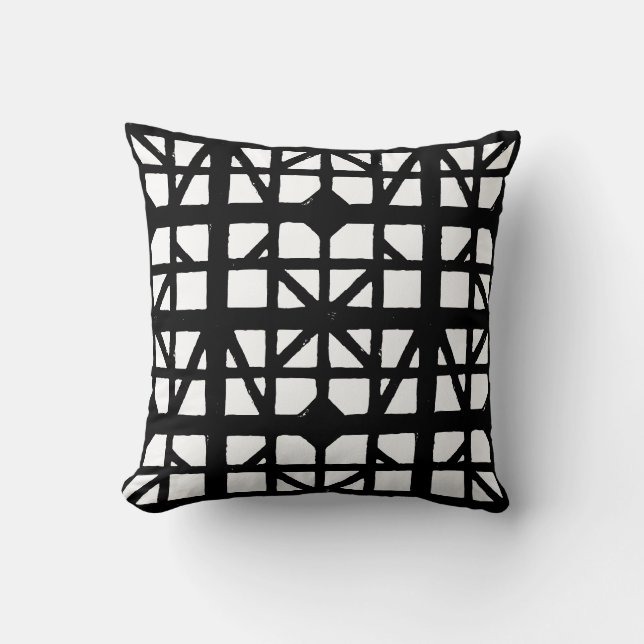 Black & White German Half-Timbered House Pattern Throw Pillow (Front)