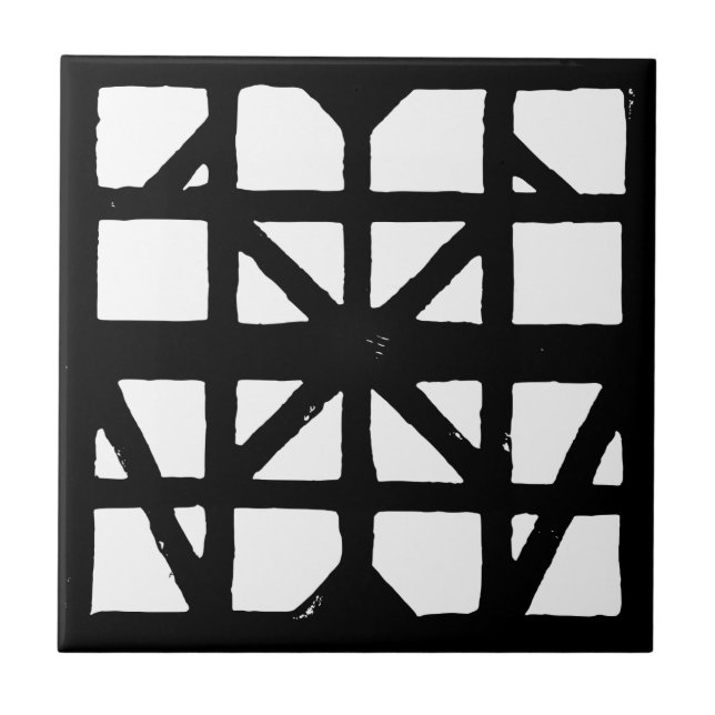 Black & White German Half-Timbered House Pattern Tile (Front)