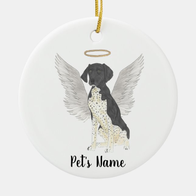 Black & White German Shorthaired Pointer Sympathy Ceramic Ornament (Front)