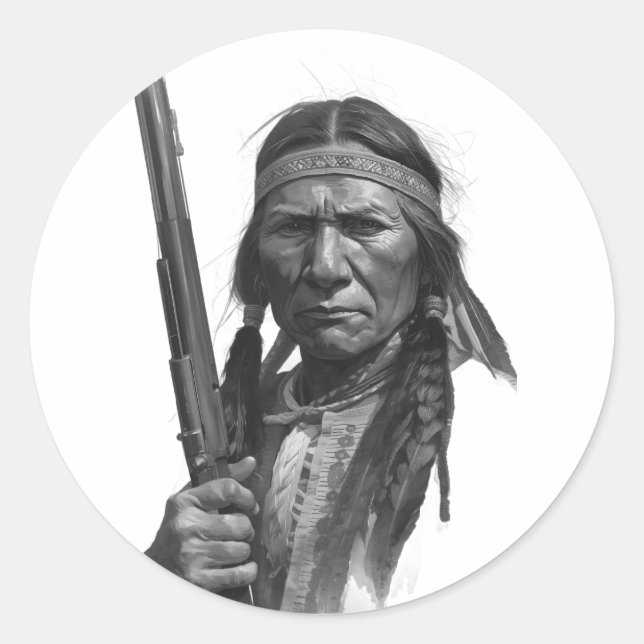 Black & White Geronimo Classic Round Sticker (Front)